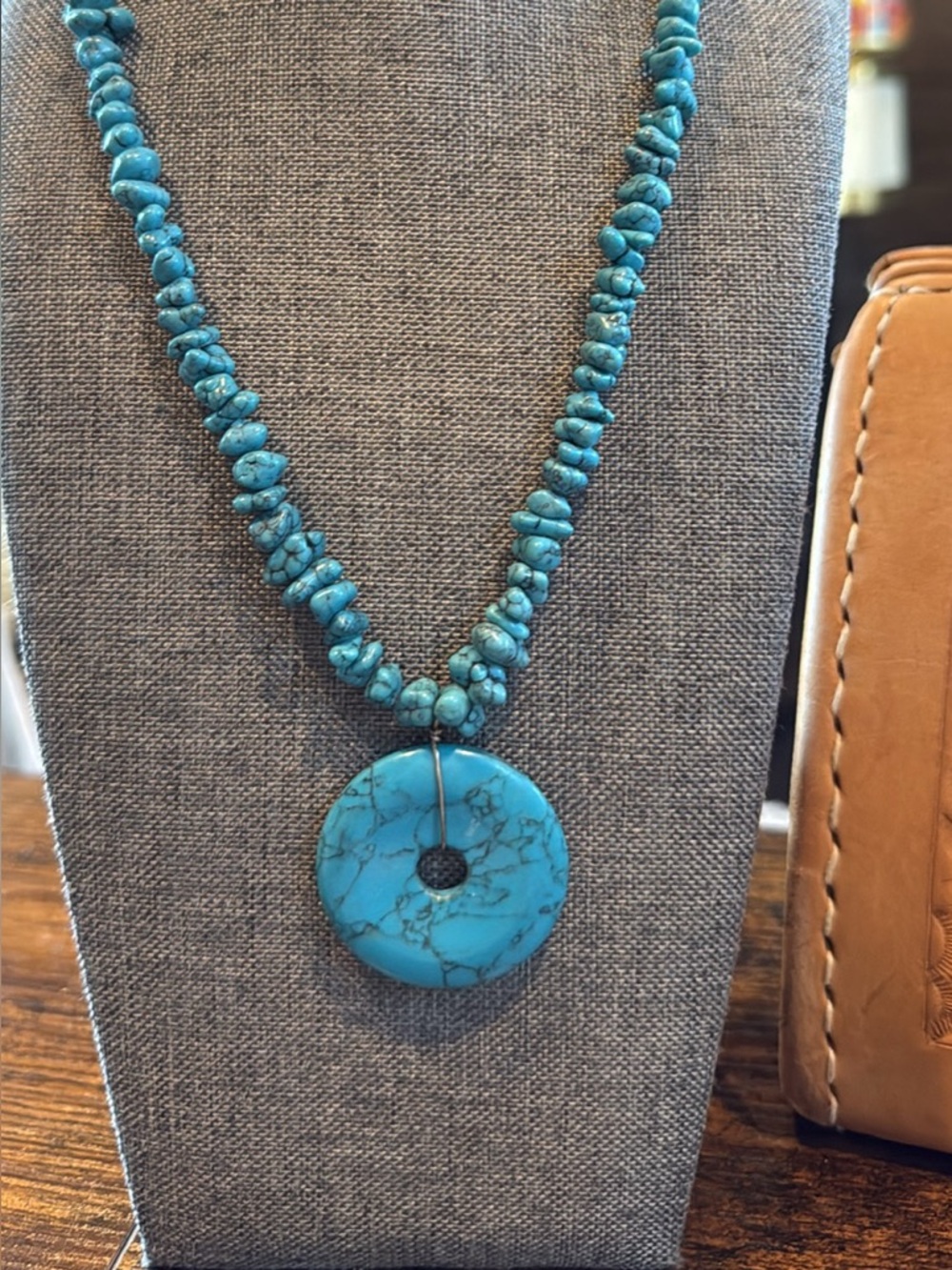 Turquoise Stone Donut Pendant Necklace - Women Jewelry